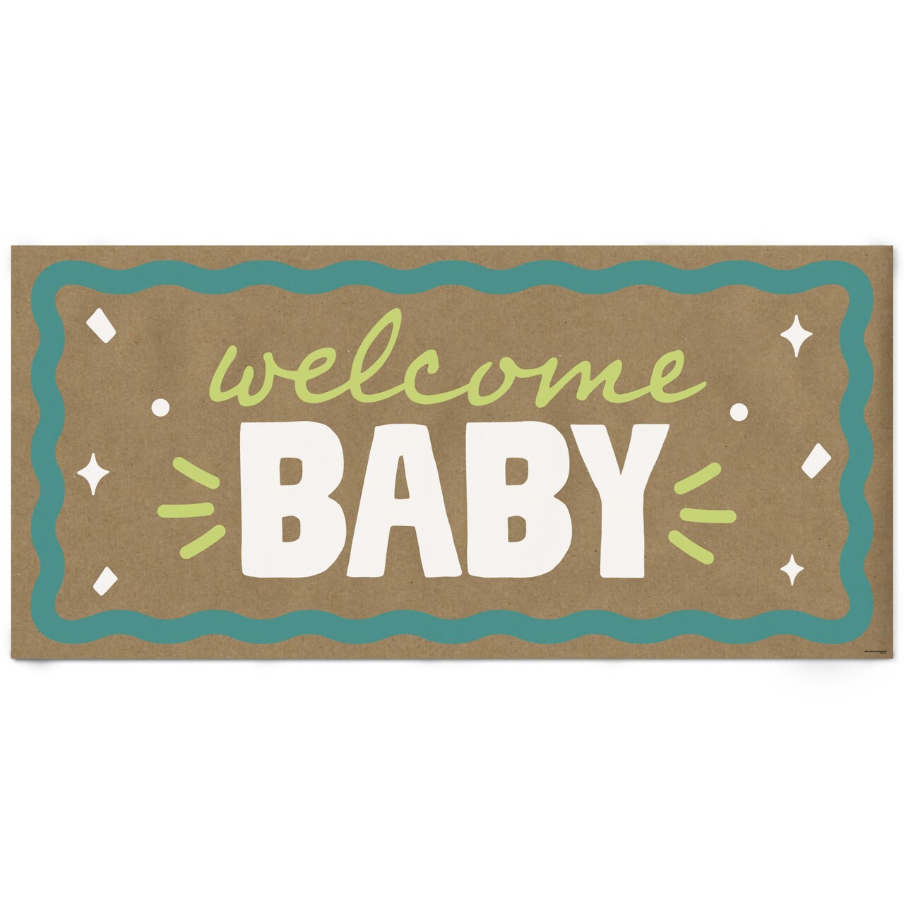 Big Dot of Happiness Light Green and Teal Wavy Welcome Baby Kraft Paper Banner, Retro Baby Shower Backdrop, Printed Brown Paper Party Decor – 1 Count